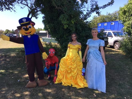 chase from Paw Patrol, Spiderman, Belle and Cinderella