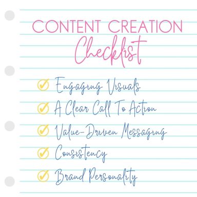 A content creation checklist on lined paper